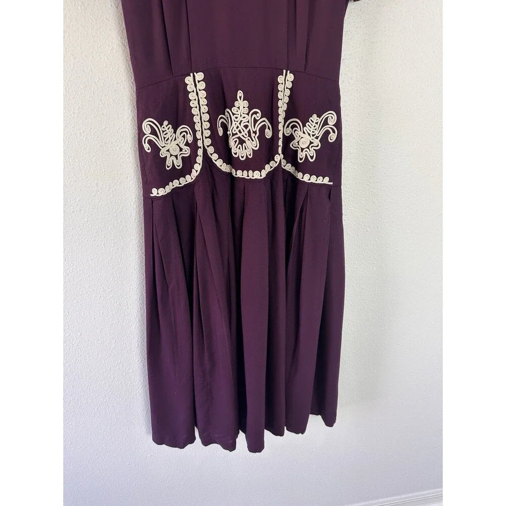 Vintage 80s Plaza South Purple Cottage core Prairie Dress White Lace Detail 10